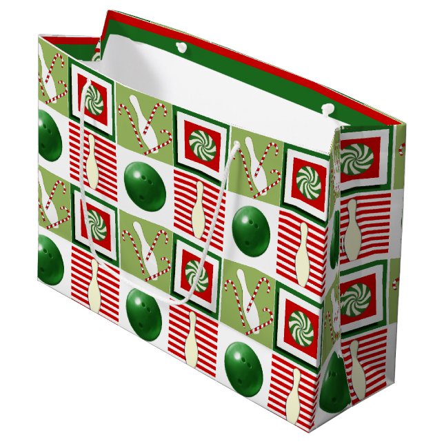 Bowling Christmas Holiday Large Gift Bag (Front Angled)