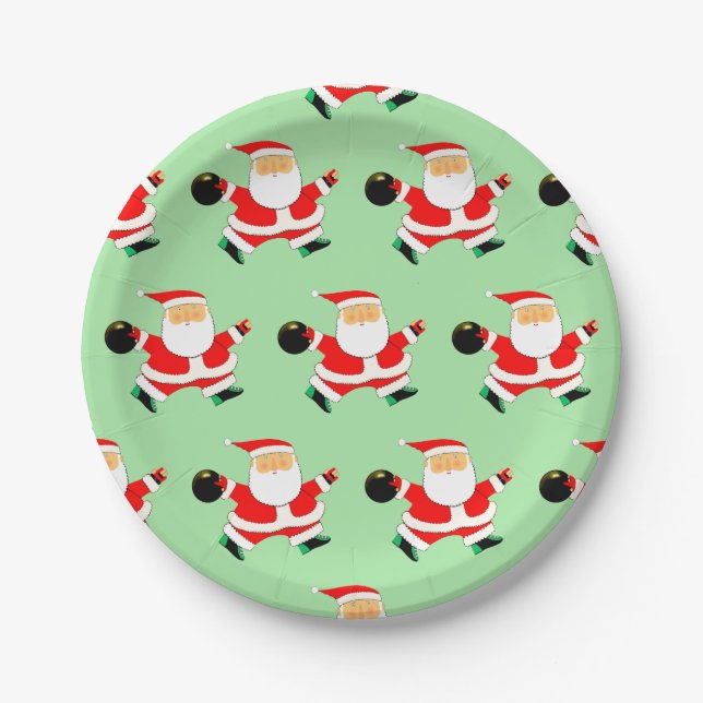 Bowling Christmas Holiday Party Paper Plate (Front)