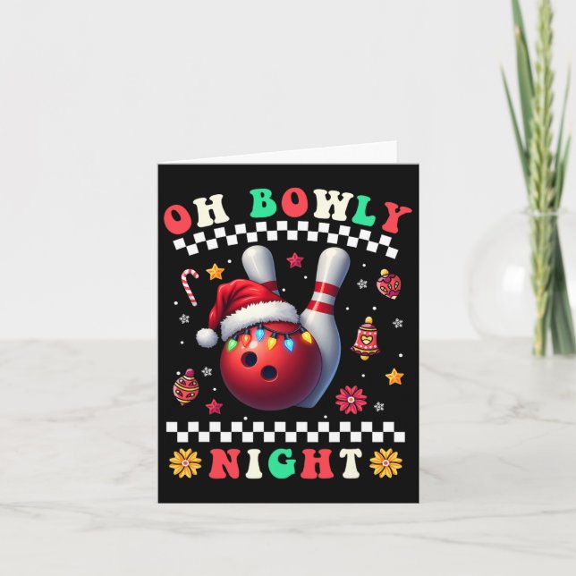 Bowling Christmas Oh Bowly Night Santa Hat Christm Card (Front)