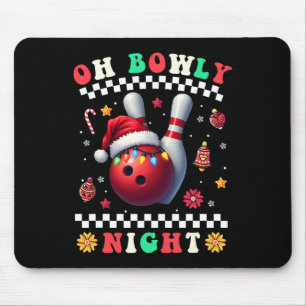 Bowling Christmas Oh Bowly Night Santa Hat Christm Mouse Pad
