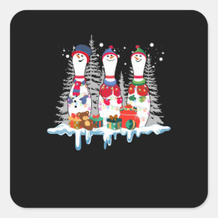 Bowling Christmas Pajama Lights Reindeer Santa Fun Square Sticker