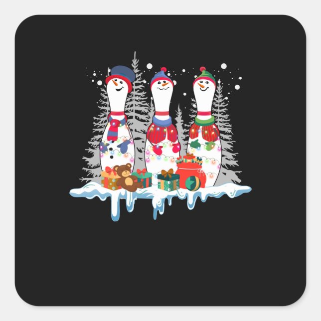 Bowling Christmas Pajama Lights Reindeer Santa Fun Square Sticker (Front)