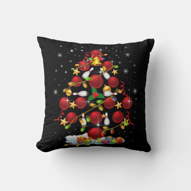 Bowling Christmas Tree Lights Xmas Fun Gifts Cushion (Front)