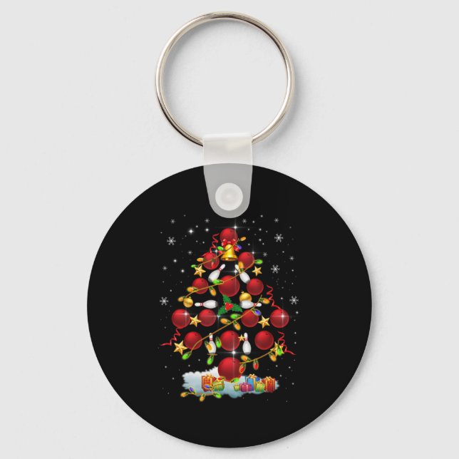 Bowling Christmas Tree Lights Xmas Fun Gifts Key Ring (Front)