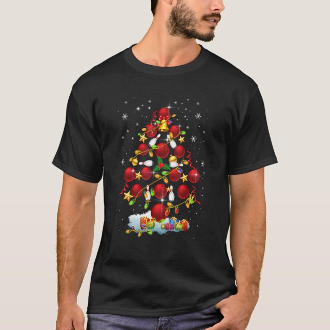 Bowling Christmas Tree Lights Xmas Funny For Men W T-Shirt (Front)