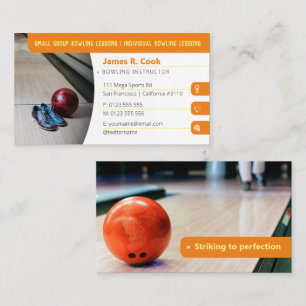 Bowling Coach Photo Sport Orange Business Card