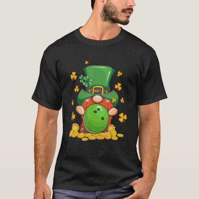 Bowling Cute Gnome Lucky Shamrock Coins St Patrick T-Shirt (Front)