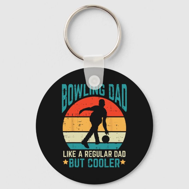 Bowling Dad Cooler Retro Fathers Day Bowler Daddy  Key Ring (Front)