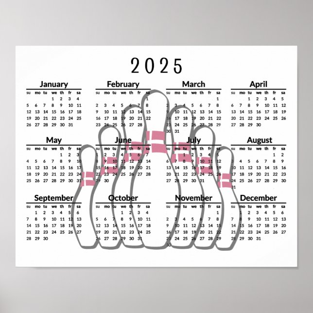 Bowling Design 2025 Calendar Poster  (Front)