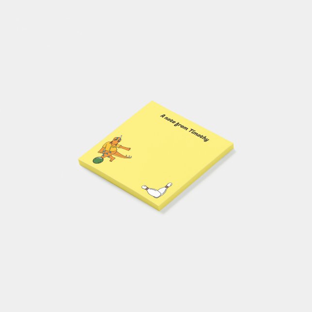 Bowling Dinosaur Cartoon Personalised Bowlers Post-it Notes (Angled)