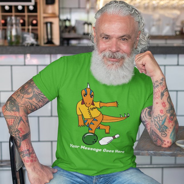 Bowling Dinosaur Cartoon Personalised Bowlers T-Shirt (Creator Uploaded)