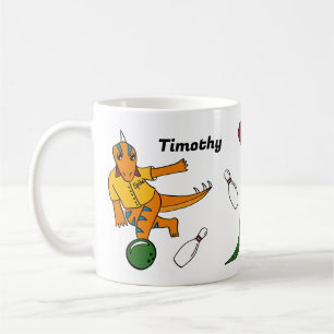Bowling Dinosaurs Cartoons Personalised Bowlers Coffee Mug