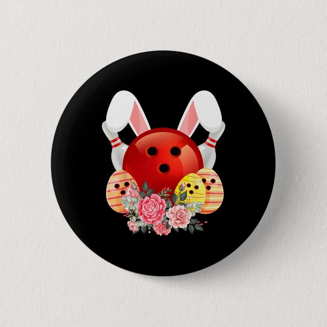 Bowling Easter Bunny Egg Rabbit Flowers Pascha Bow 6 Cm Round Badge (Front)