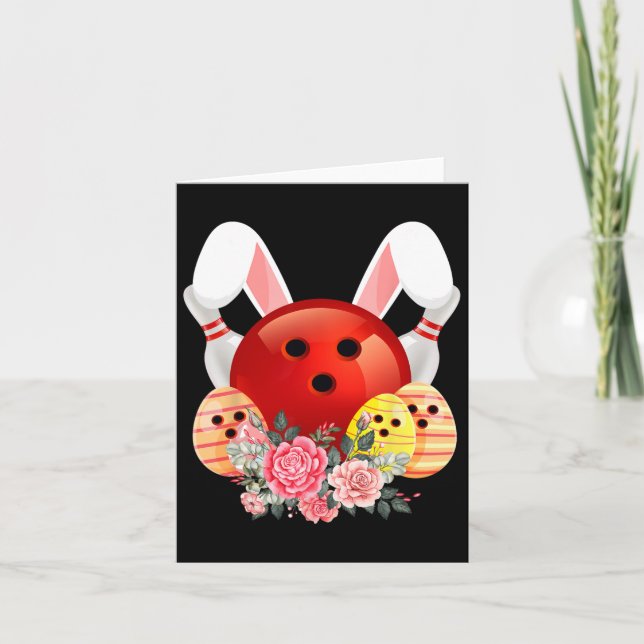 Bowling Easter Bunny Egg Rabbit Flowers Pascha Bow Card (Front)