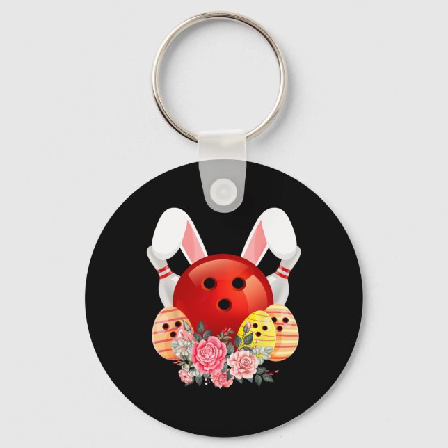 Bowling Easter Bunny Egg Rabbit Flowers Pascha Bow Key Ring (Front)