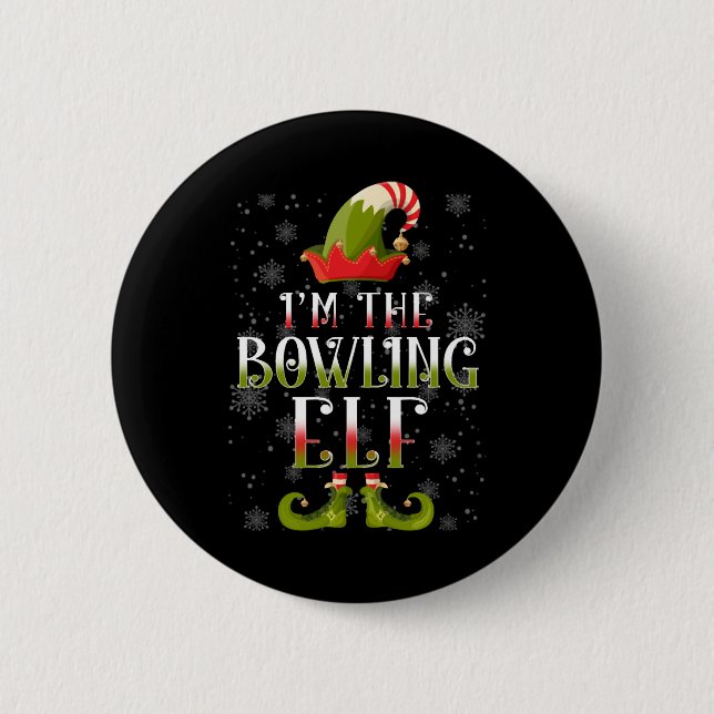 Bowling Elf Christmas 6 Cm Round Badge (Front)