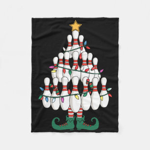 Bowling Elves Pin Strike Christmas Tree Lights Xma Fleece Blanket