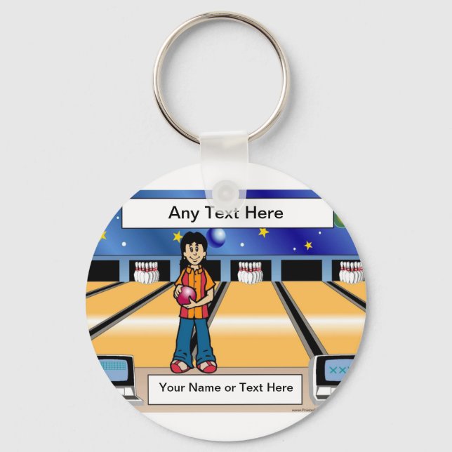 Bowling - Female Cartoon by PrintedPerfection.com Key Ring (Front)
