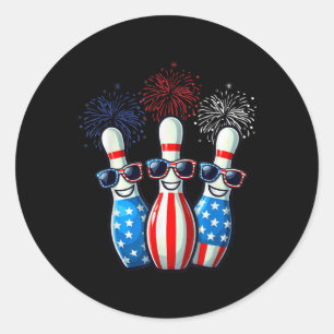 Bowling Fireworks American Usa Flag Sungles 4th Of Classic Round Sticker
