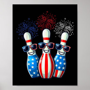 Bowling Fireworks American Usa Flag Sungles 4th Of Poster