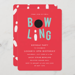 Bowling Fun Kid's birthday party Invitation_Red Invitation