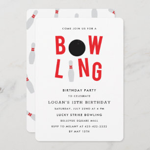 Bowling Fun Kid's birthday party Invitation_white Invitation