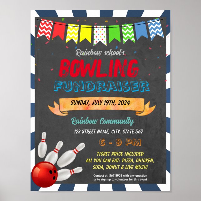 Bowling Fundraiser school template Poster (Front)