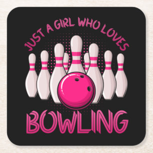 Bowling Gift For Girls Women Bowling Game Bowlers Square Paper Coaster