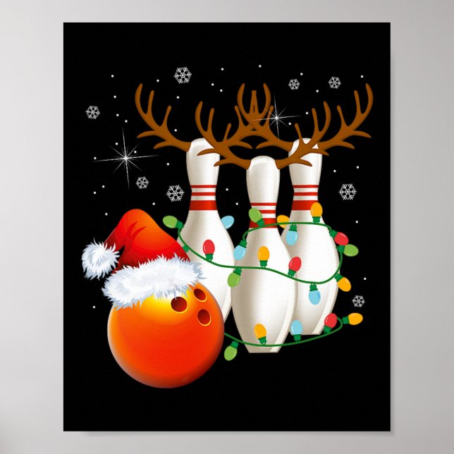 Bowling Gifts Christmas Bowling Santa Hat Christma Poster (Front)