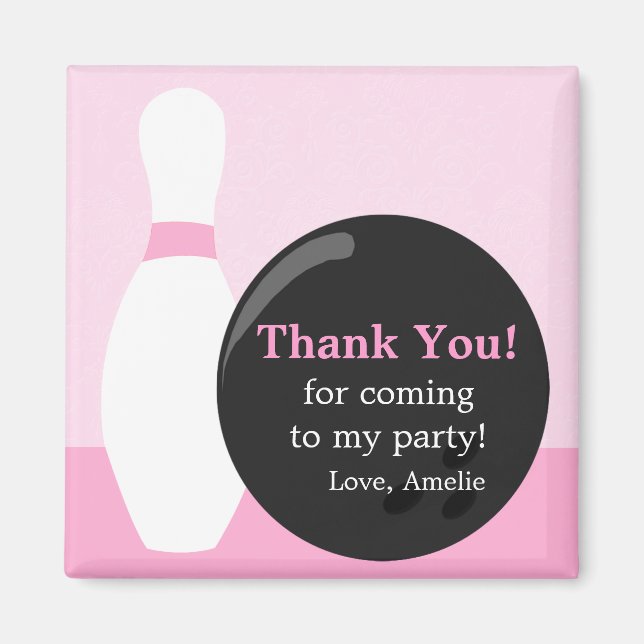 Bowling Girl Birthday Party Thank You Magnet (Front)