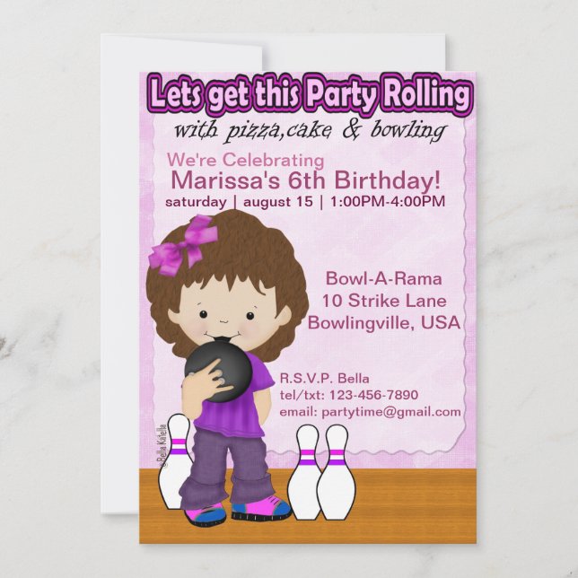 Bowling Girl Party Invite (Front)