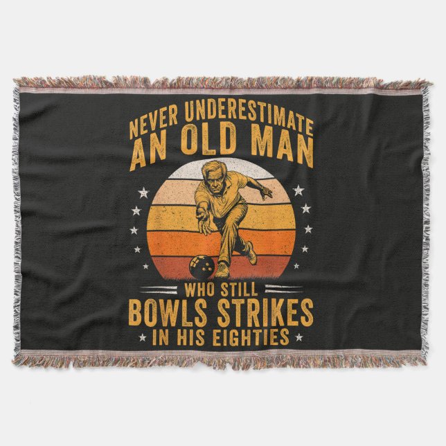 Bowling Grandpa 80th Birthday Throw Blanket (Front)