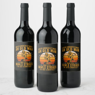 Bowling Grandpa 80th Birthday Wine Label