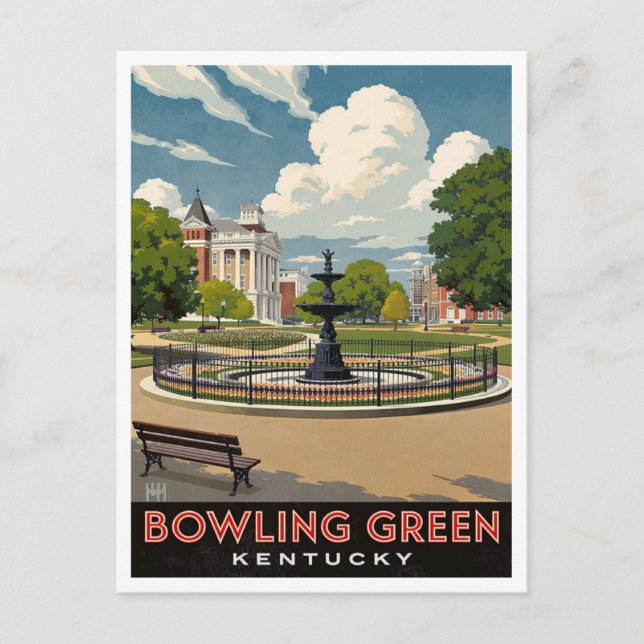 Bowling Green Kentucky Fountain Park Art Postcard (Front)
