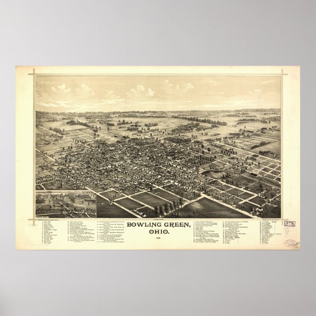 Bowling Green Ohio 1888 Antique Panoramic Map Poster (Front)