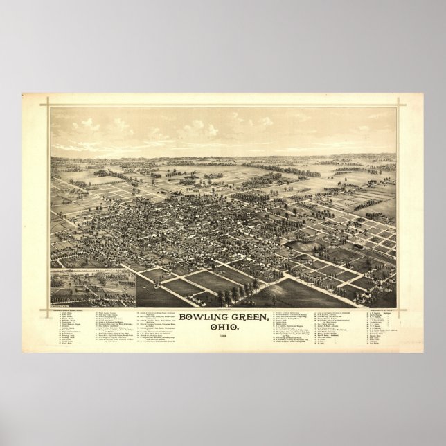 Bowling Green Ohio 1888 Antique Panoramic Map Poster (Front)