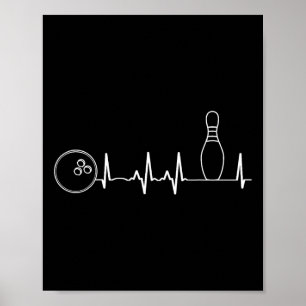 Bowling Heartbeat Graphic Funny Bowling Team Coach Poster