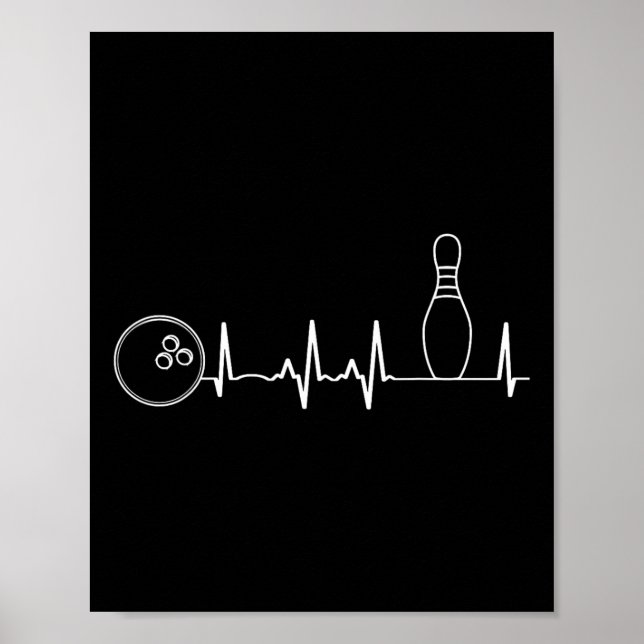 Bowling Heartbeat Graphic Funny Bowling Team Coach Poster (Front)