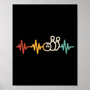 Bowling Heartbeat Retro Bowler Team Player Men Wom Poster