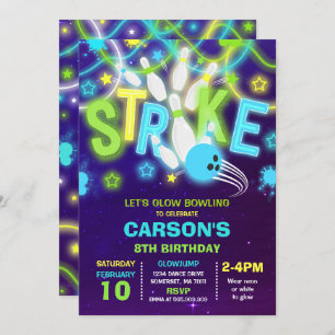 Bowling Invitation Glow Neon Bowling Birthday
