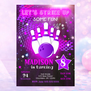 Bowling Invitation Glow Neon Girl Bowling Birthday
