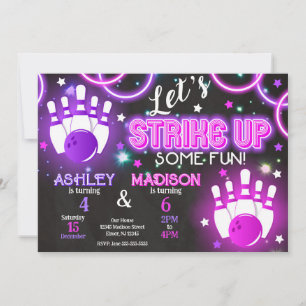 Bowling Invitation Glow Neon Joint Birthday