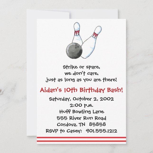 Bowling Invitations (Front)