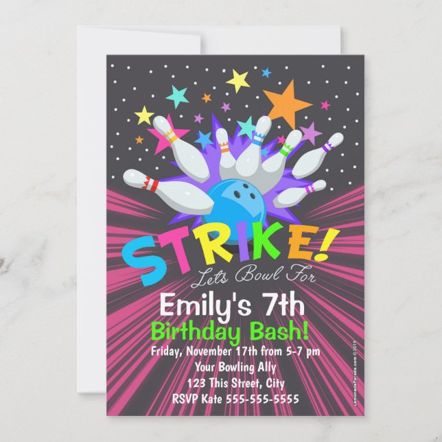 Bowling Invitations, Bowling Birthday Party Invite (Front)