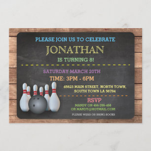 Bowling Invite Invitation Let's Bowl Chalkboard