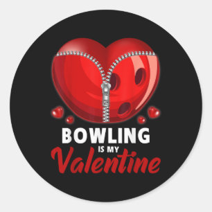 Bowling Is My Valentine Bowling Ball Heart Valenti Classic Round Sticker