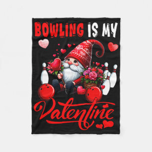 Bowling Is My Valentine Gnome Cute Hearts Costume  Fleece Blanket