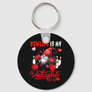 Bowling Is My Valentine Gnome Cute Hearts Costume Key Ring