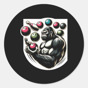 Bowling Juggling Gorilla Classic Round Sticker