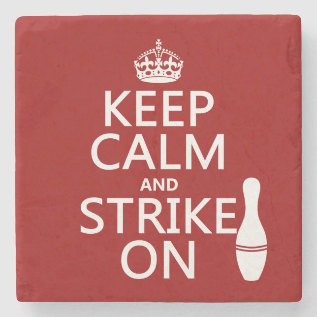 Bowling - Keep Calm and Strike On Stone Coaster (Front)